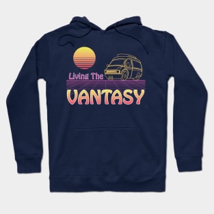 Vanlife Retro Living the Vantasy Yellow Camper Van sunset Hoodie